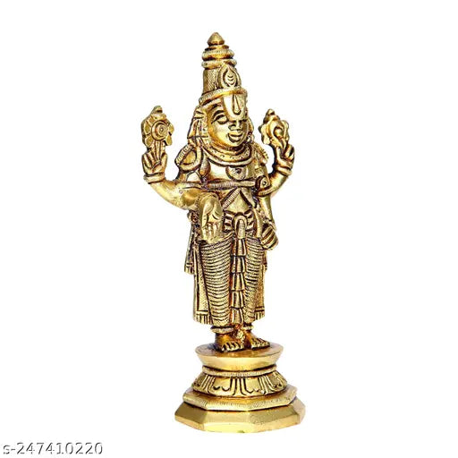 Brass Maha Saving Offer Lord Venkatesa medium-sized idol, intricately detailed Indian God statue, measuring 10cm x 10cm x 0.5cm