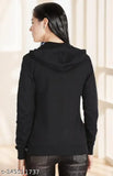 Black fleece long-sleeve jacket for women, solid design from India