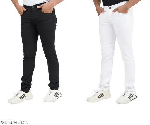 cool men's denim jeans (pack of 2), solid-colored, mid-rise fit, sizes 28, 30, and 32 from India