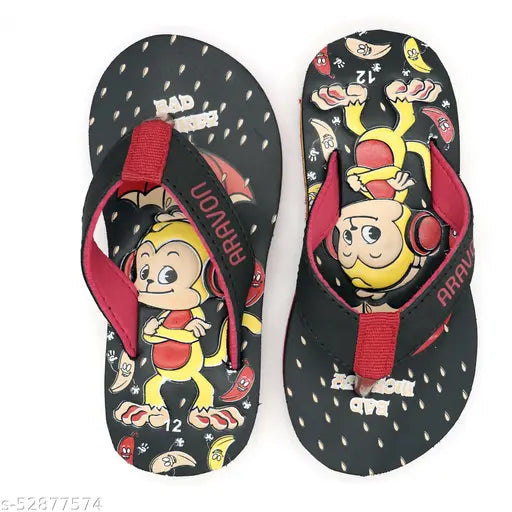 Black EVA sole kids slippers with printed net pattern, durable rexine and comfortable foam sheet sole. Perfect fit for boys and girls aged 2-12 years