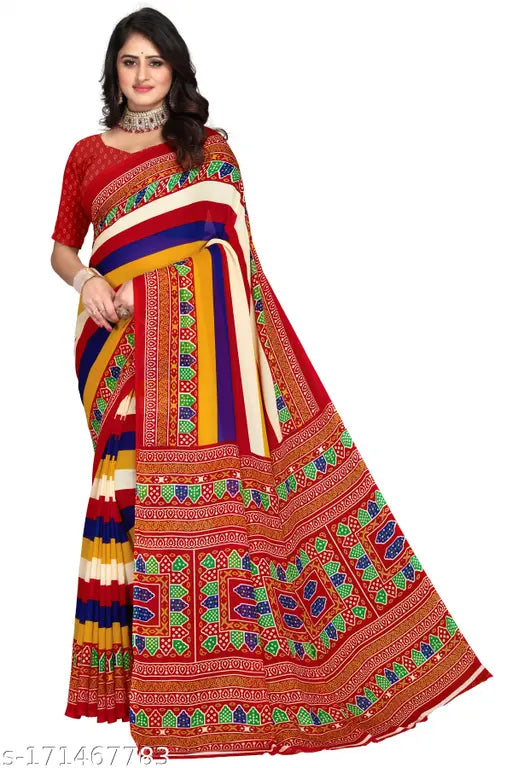 Striped Georgette Printed Fancy Saree in India's free size, ideal for daily wear