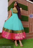 Cotton Rama kurti, solid combo with short sleeves, tapeta silk & jacquard brocade detail for festivities, made in India