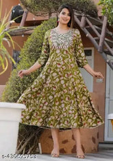 Rayon printed anarkali kurti for women, ideal for parties & festivals