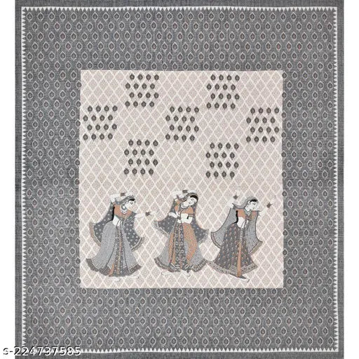 Grey cotton double bedsheet set with queen size, TC 144 and 2 pillow covers - Jaipuri design for summer use, easy maintenance