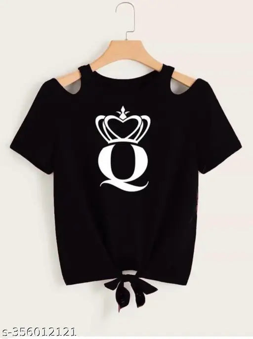 Trendy pink-queen printed lycra crop top for women, short sleeves, size L