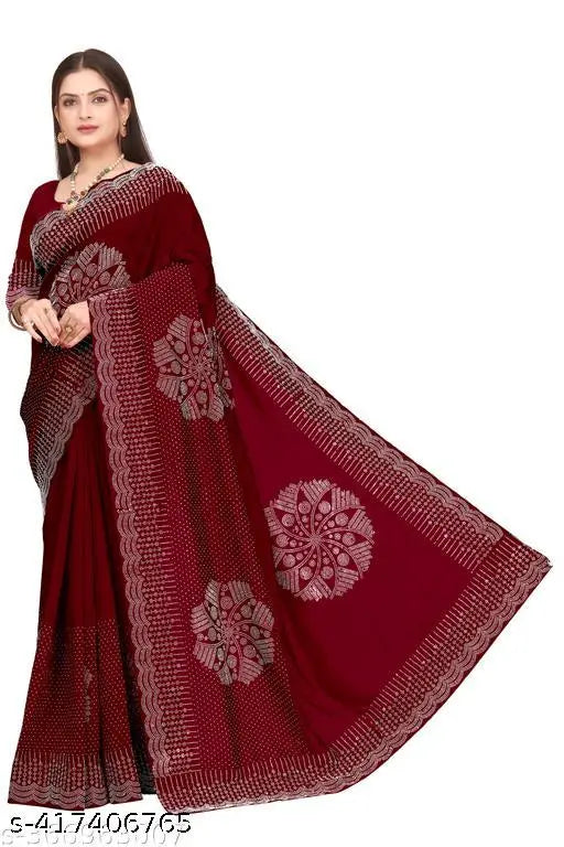 Diamond-work traditional fancy Georgette saree with crystal embellishments, free size, Indian handcrafted luxury