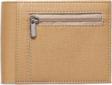 Beige PU leather wallet for men, features card slots and chain coin pocket, ideal accessory for gents