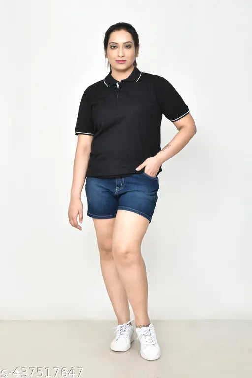 Orange pure cotton polo t-shirt for women, casual regular fit with half sleeve