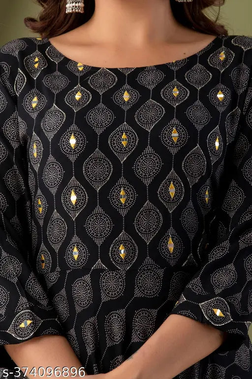 Rayon printed floral Anarkali kurta for women/girls, light weighted, three-quarter sleeves - Indian festive wear