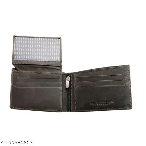 Hazel green leather wallet, 5 compartments, made in India (100% genuine leather)