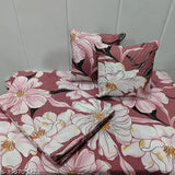 Multicolor floral print cotton bedsheet set (5pc, 1King size + 2 pillow covers + 2 cushion covers), heavy quality with embroidery and filler. Ideal for adults, botanical pattern