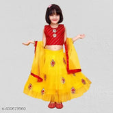 Striped dupion silk and super net lehenga cholis with dupatta, embellished with patch work and border lace, suitable for festive occasions and birthday celebrations. Indian-made