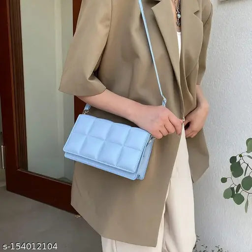 Textured PU leather checker pattern shoulder crossbody messenger bag, available in blue, green, brown, or purple