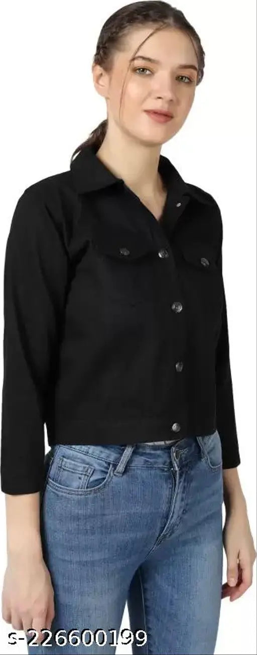 Black denim jacket for kids, 12-16 years, solid design, India origin