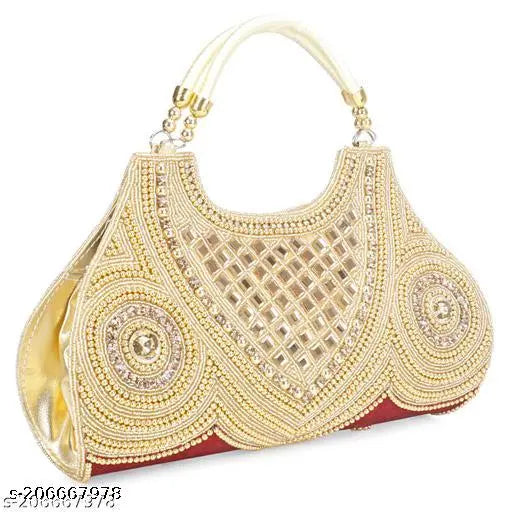 Velvet embellished women's fancy clutch for parties and weddings, 1 compartment & 1 inner pocket, free size (10x6.5x2.5 inches), hand-held handle closure, made in India