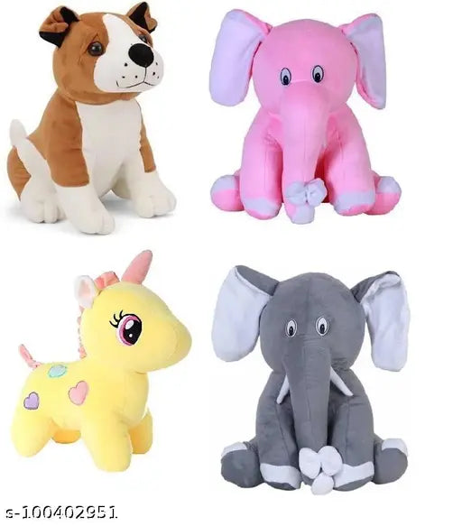 Adorable Pink Unicorn & Grey Elephant (25-30 CM), handcrafted soft toys for kids' playtime, India origin