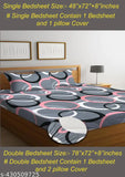 Grey multicolor geometric print, superfine cotton elastic fitted King Size double bedsheet with 2 large pillow covers, fits mattresses up to 8 inches, lightweight and easy to wash at home
