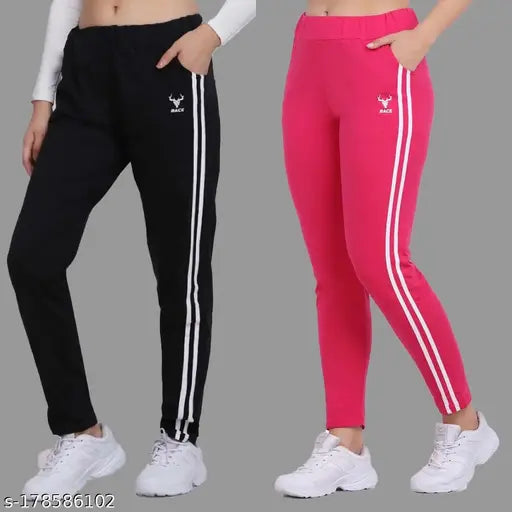 Black and Pink Striped Cotton Blend Maxi Length Women's Pajama Combo for fun nights, perfect daily wear or sports