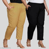 Cotton Lycra plus size jumbo pants combo for women - breathable, comfortable, and versatile ankle length trousers in solid colors, pack of 2, India origin