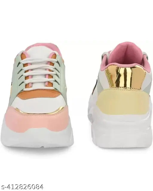 Multicolor synthetic kids sneakers, rubber sole, lace-up design - OXPAL latest girls casual shoes