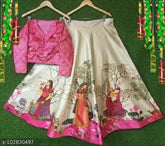 Silk blend Madhubani printed kids lahengha choli, traditional Indian attire for 9-12 months to 13-14 years