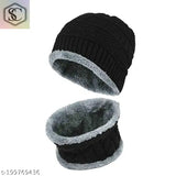 Black-and-red knit beanie cap set with face cover (wool, acrylic, fur), ideal for outdoor activities like skiing and hiking