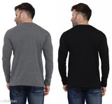 Grey melange cotton blend self-design v-neck T-shirts pack 2, men's long sleeves, India origin