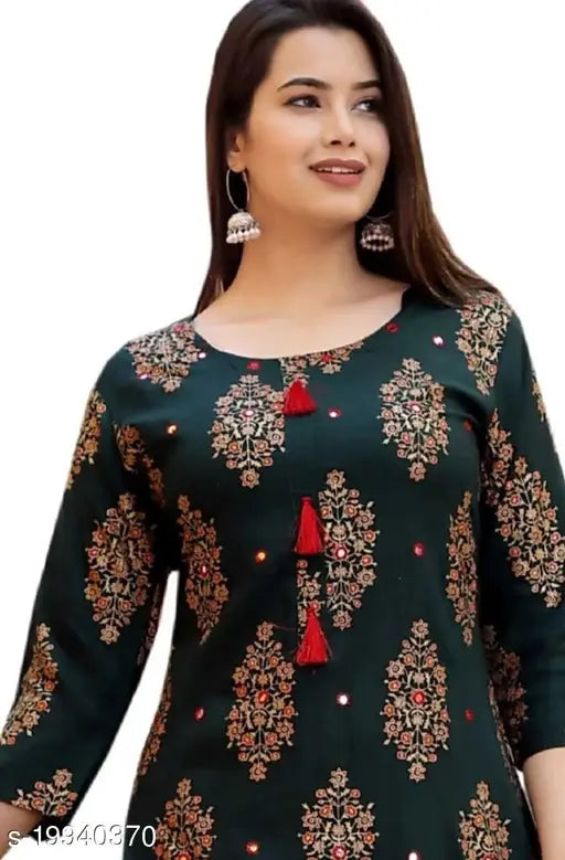 Rayon sharara kurti with embroidery, Indian traditional three-quarter sleeve rayon outfit for women