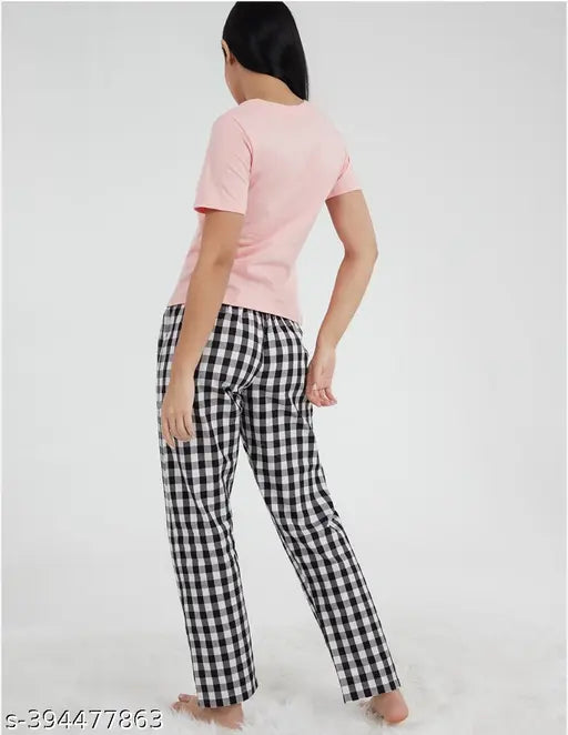 Women's cotton checkered maxi pajama - elastic waist closure, Indian-made