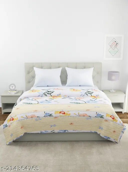 Glace cotton, double quilted floral reversible comforter bedspread, ideal for mild winter, machine washable