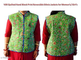 Blue cotton sleeveless VSR hand block printed ethnic reversible floral jacket, traditional Indian craftsmanship showcased