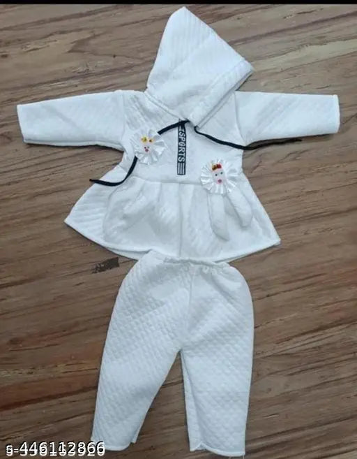 Trending wool hoodie pajama dress for baby boys & girls, embellished net design, India origin