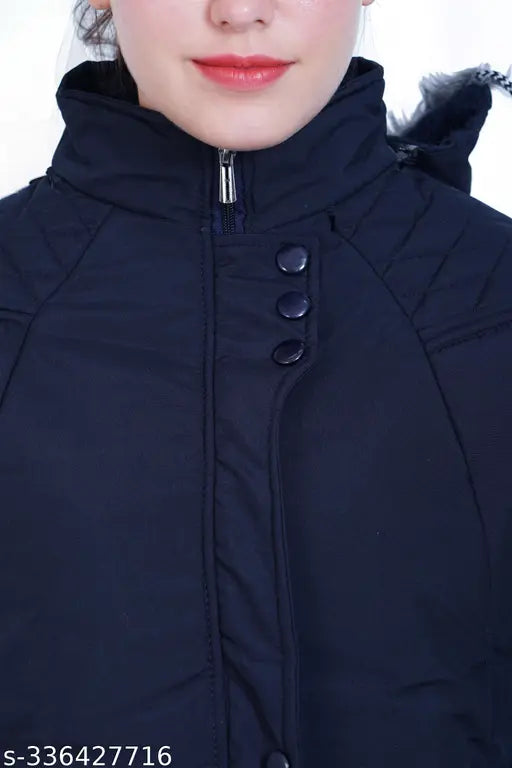 Women's solid nylon winter huddie jacket by Lily Buds, size S (36in bust, 28in length)