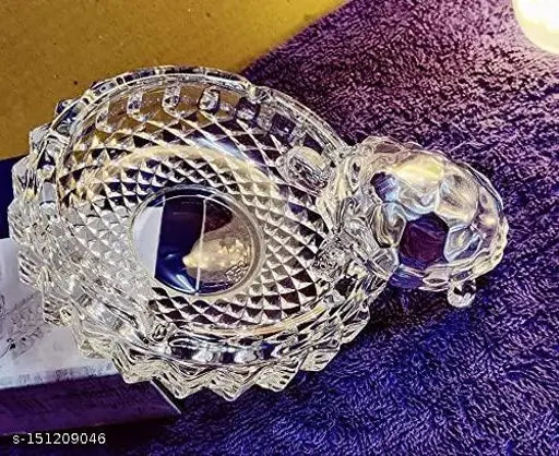 HaridwarDivine Crystal Glass Turtle/Tortoise Feng Shui showpiece for good luck & wealth creation (Medium), 12cm x 3cm x 12cm, glass material