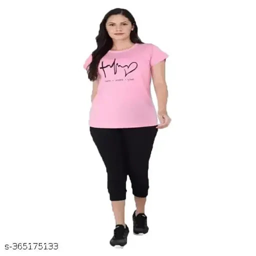 Women's cotton nightwear set, printed capris and short-sleeved t-shirt with pockets and elasticated waistband, colorful print for comfortable home wear