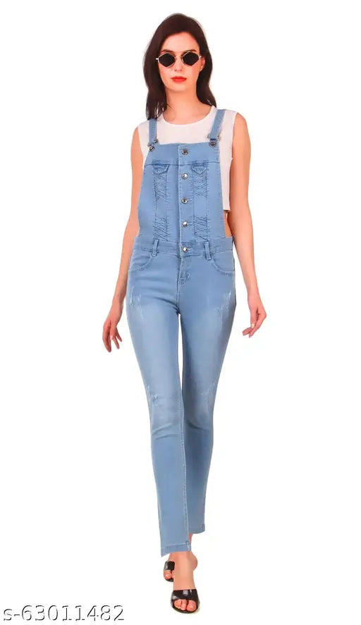 Denim sleeveless dungaree by JAC Fashion, high class women's jeans in solid net quality