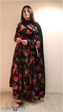 Attractive black georgette print kurta plazzo set with dupatta for ladies - single size S (bust 36in, bottom 39in), long sleeves, printed design