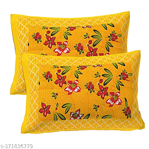 Cotton botanical-print fitted double bedsheets with pillow, ideal for summer adult use, quality regular thread count 280, India origin