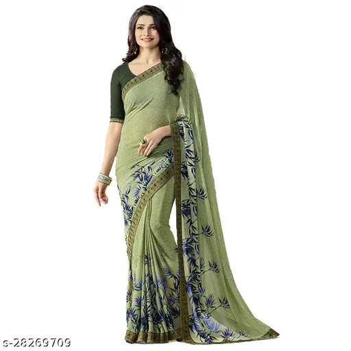 Banarasi Silk Georgette print saree with separate blouse, trendy fashionable daily wear