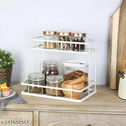 Stainless steel 2-tier spice rack packet jar holder, modern kitchen storage solution for herbs and spices