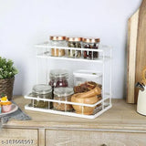 Stainless steel 2-tier spice rack packet jar holder, modern kitchen storage solution for herbs and spices