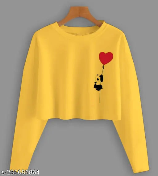 Stylish cotton blend crop top combo with long sleeves, printed net design, perfect for everyday wear or parties. Made in India