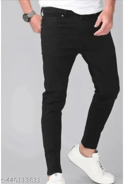 Black cotton blend slim-fit Lack Deshing jeans for party wear and casual use
