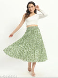 Digital Printed Crepe Skirt, women's western wear flared skirt with pleats, new design and pattern, size 26-38, Indian origin