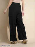 Trendy black cotton blend bellbottom joggers, ideal for women's wardrobe, high-quality, comfortable, pocketed, casual/outdoor use, made in India (30 waist x 38 length x 30 hip, 32 waist x 38 length x 32 hip)
