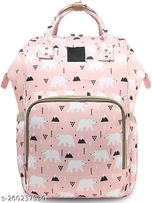 Unicorn Pink polyester diaper backpack, waterproof with 3-layer protection for moms' travel. Spacious with 13 pockets, insulated bottle holders, anti-theft pocket, and key clip. High-quality water-resistant material ensures long-term use