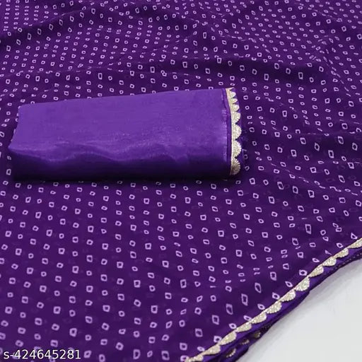 Fancy Jaipuri Bandhani saree with golden patti lace, vibrant printed Georgette saree and separate Art Silk blouse, traditional Indian bridal wear on display
