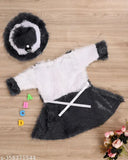 Wool three-quarter sleeve kids girls winter wear, solid pattern, Indian-made clothing for 0-24 months
