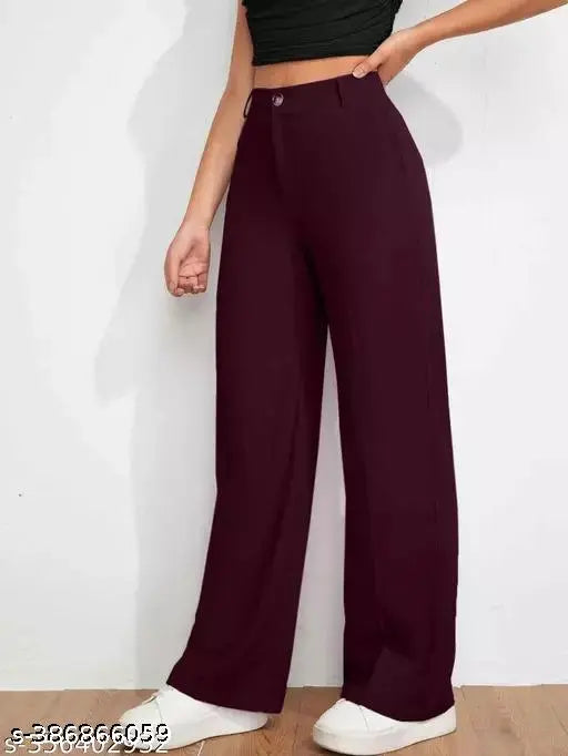 Cotton blend ankle-length trousers with front seam detail, elastic waistband, and slim fit for women - India