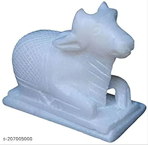 Handcrafted white marble Nandi idol (4cm), divine for Shivling temple, Haridwar origin